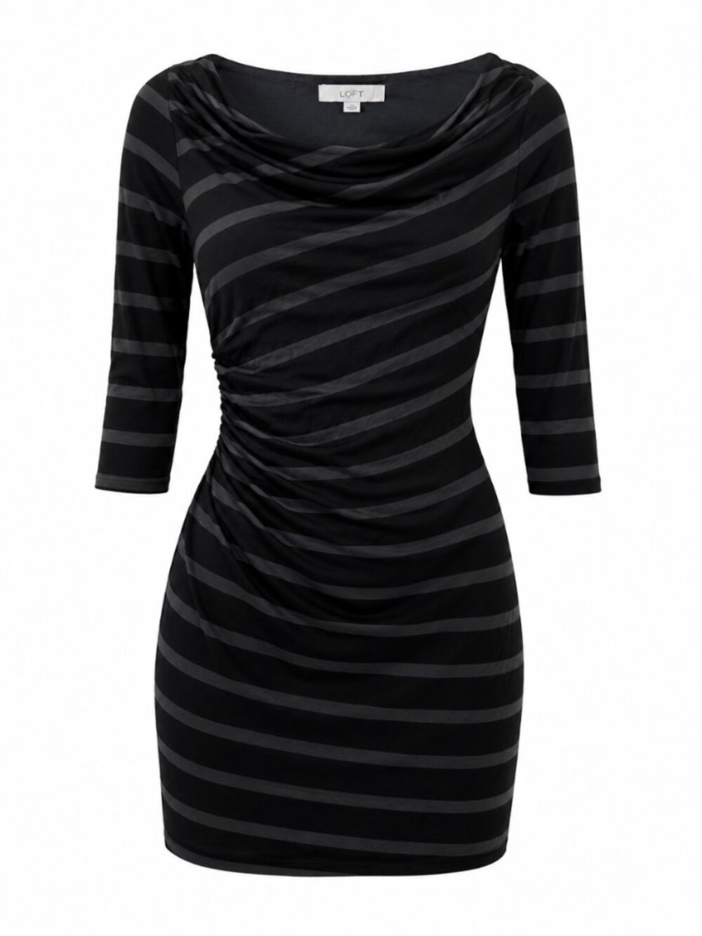 💖 2/40 Ann Taylor LOFT Striped Ruched Cowl Neck Dress SP